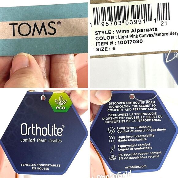 TOMS Womens Pink Embroidered Flat Shoes Size 6 US Good Vibes Alpargata  New - Picture 11 of 12